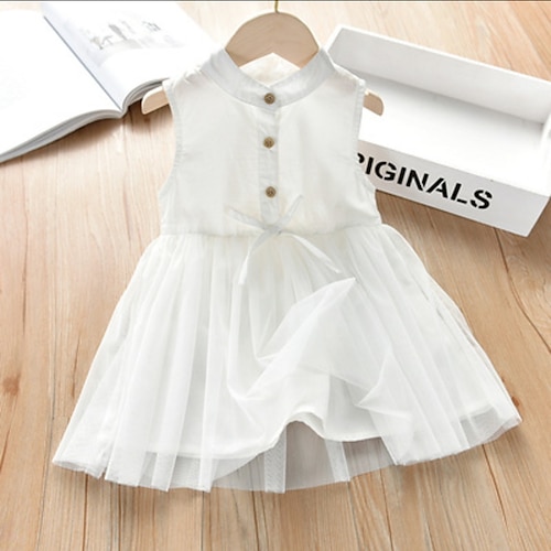 

Bambino Da ragazza Vestito Tinta unica Vestito bianco Al ginocchio Vestito Esterno Increspato Girocollo Senza maniche Giornaliero Vestito 2-12 anni Primavera Bianco