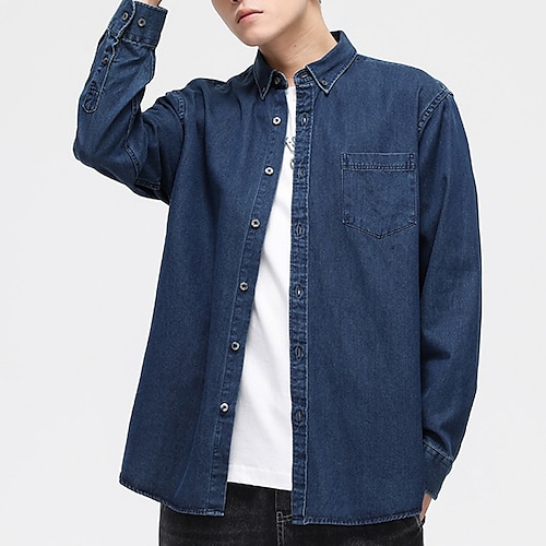 

Herre Skjorte Button Up skjorte Denim Skjorte Casual skjorte Mørkeblå Lyseblå Langærmet Vanlig Knap ned krave Daglig Ferierejse Lomme Tøj Denimstof Mode Afslappet Bekvem