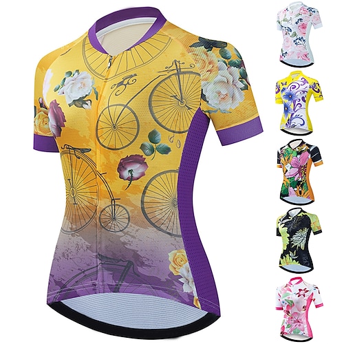 

21Grams Women's Cycling Jersey Short Sleeve Bike Top with 3 Rear Pockets Mountain Bike MTB Road Bike Cycling Breathable Moisture Wicking Quick Dry Reflective Strips Black White Yellow Butterfly