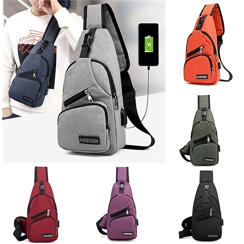 Sling Crossbody Bags Men USB Charging Chest Pack Short Trip Messengers Bag  Shoulder Bag