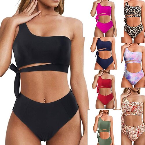 

Damen Badeanzug Bikinis Normal Bademode 2 Teile Print Leopard Batik Schwarz Rote Blau Fuchsie Braun Badeanzüge Sport Sommer