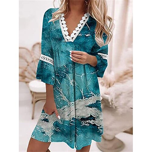 

Per donna Vestito casual Abito estivo Abito stampato Floreale A pois Bordo in pizzo Stampa A V Mini abito Di tendenza Moderno Esterno Giornaliero Manica a 3/4 Morbido Giallo Blu Arancione Primavera