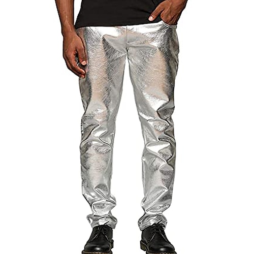 Men's Trousers Casual Pants Shiny Metallic Straight Leg Plain