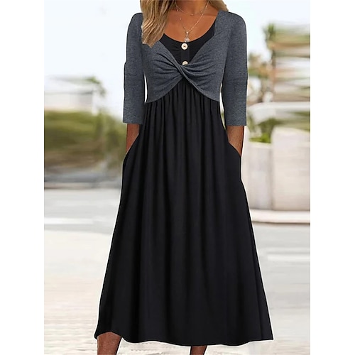 

Mujer Vestimenta casual Vestido de verano vestido suelto Bloque de color Frunce Bolsillo Cuello Barco Vestido Midi Activo Moda Diario Festivos Manga 3/4 Ajuste regular Negro Verde Trébol Verano