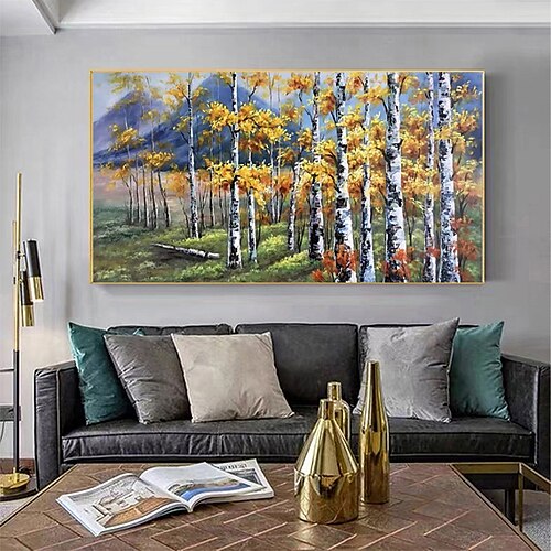 

main peinture à l'huile toile mur art décor abstrait forêt de bouleaux peinture paysage original peinture pour la décoration intérieure avec cadre tendusans cadre intérieur peinture