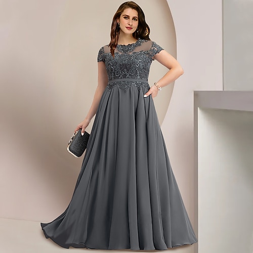 

Curva taglie forti Abito da cerimonia per signora Invitati del matrimonio Festa Elegante Con decorazione gioiello Lungo Chiffon Di pizzo Manica corta con A pieghe Lustrini 2023