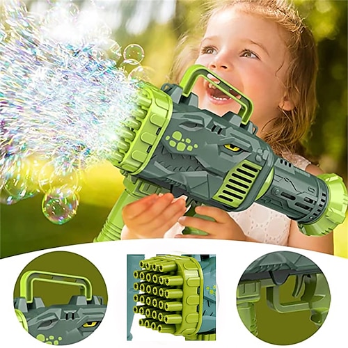 

32-Loch-Bubble-Gun-Dinosaurier-Bubble-Maker-Maschine mit leichtem, lustigem, elektrischem, automatischem Bubble-Maker-Party-Spielzeug für Kinder im Freien