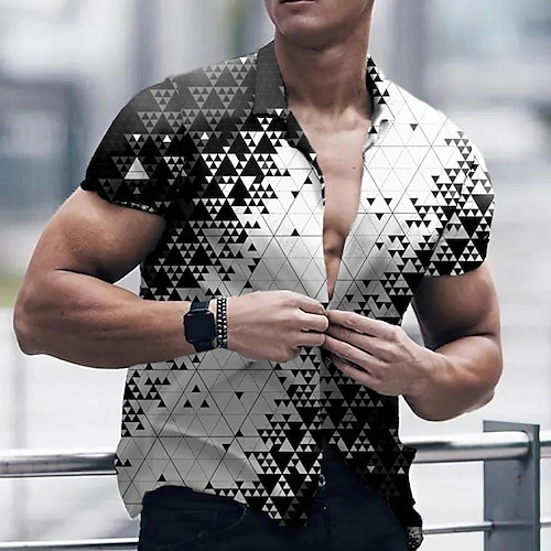 

Herren Hemd Grafik-Drucke Geometrie Umlegekragen Weiß Strasse Casual Kurze Ärmel Button-Down Bedruckt Bekleidung Tropisch Sport Strassenmode Designer