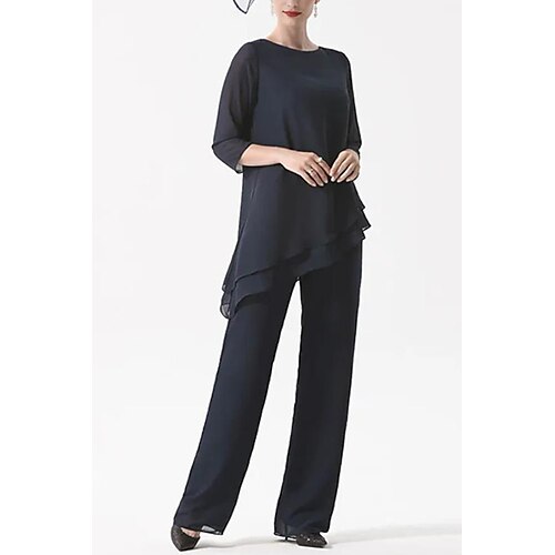 

Spezzato Abito da cerimonia per signora minimalista Elegante Girocollo Lungo Chiffon Manica a 3/4 con Tinta unita 2023