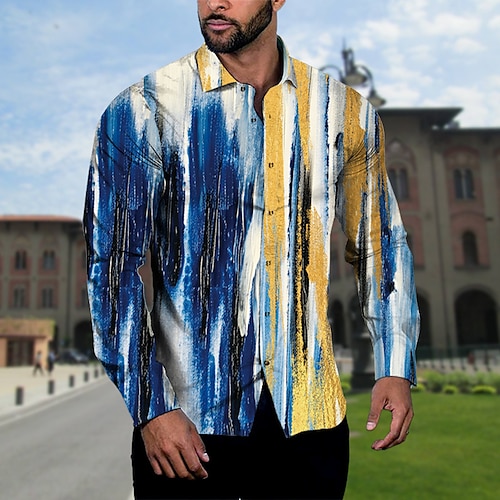 

Homme Chemise Imprimés Photos Graffiti Col rabattu Bleu Extérieur Plein Air manche longue Bouton bas Imprimer Vêtement Tenue Sportif Mode Vêtement de rue Design