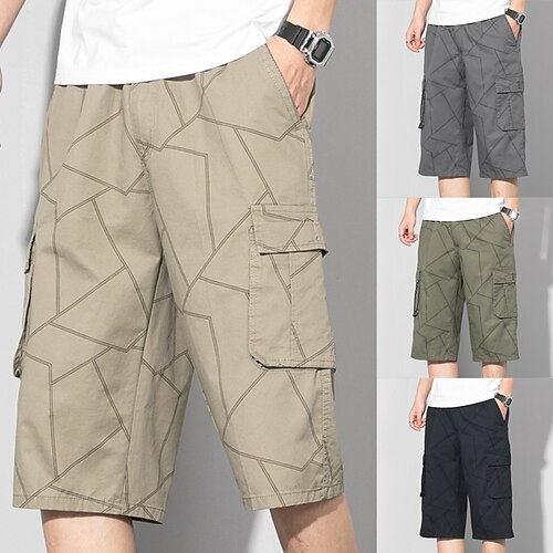 

Herren Cargo Shorts Kurze Hosen Shorts Kurze Hosen Capri-Shorts Kordelzug Elastische Taille Multi Pocket Plaid Komfort tragbar Wadenlänge Casual Täglich Festtage 100% Baumwolle Basic Sport Armeegrün