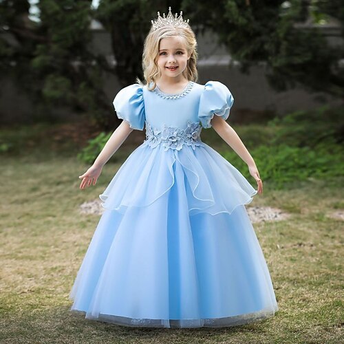 

Bambino Da ragazza Vestito da festa Tinta unica Vestito da festa Maxi Vestito Prestazioni Girocollo Manica corta Elegante Vestito 3-10 anni Primavera Blu