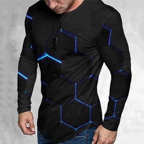 

Herre T skjorte T-skjorter Grafisk Geometrisk Crew-hals Klær 3D-utskrift utendørs Avslappet Langermet Trykt mønster Årgang Mote Designer