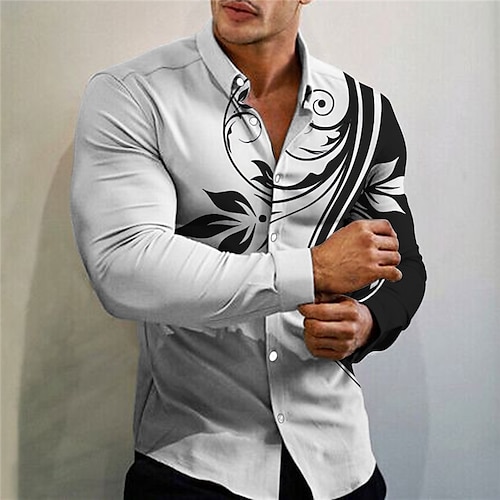 

Men's Shirt Floral Graphic Prints Turndown Black WhiteBlack White Green Gray Outdoor Street Long Sleeve Button-Down Print Clothing Apparel Sports Fashion Streetwear Designer