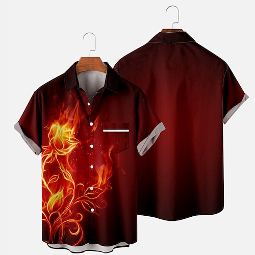 

Hombre Camisa camisa hawaiana Estampados Fuego Cuello Vuelto Negro / Rojo Negro Rojo Calle Casual Mangas cortas Abotonar Estampado Ropa Tropical Moda Hawaiano Estilo playero