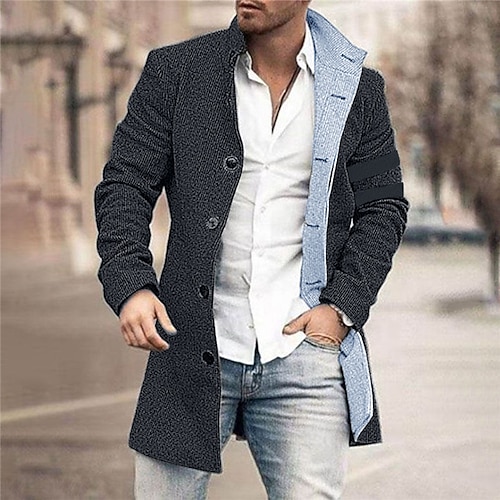 Men's Coat Daily Wear Vacation With Pockets Front Pocket Button-Down Fall & Winter Color Block Stripes Streetwear Sport Turndown Regular Black Green Khaki Gray Jacket