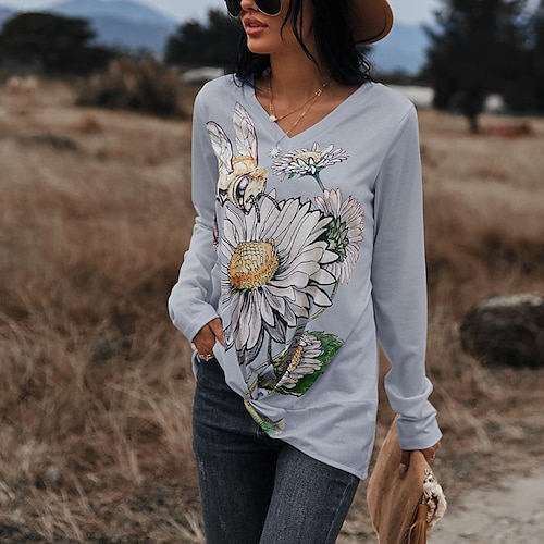 

Per donna Camicia Blusa Blu Beige Grigio Floreale Stampa Manica lunga Informale Per eventi Essenziale A V Standard Floreale S