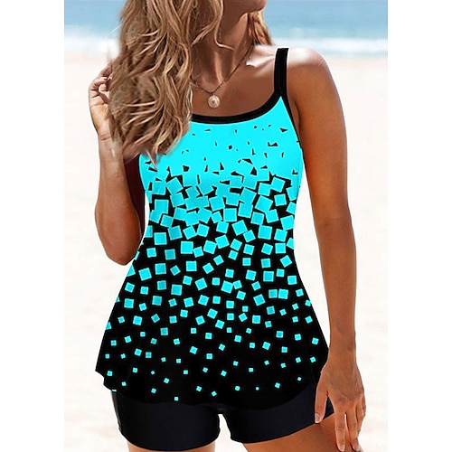 

Mulheres Roupa de Banho Tankini 2 partes Normal roupa de banho 2 Peças Estampado Gráfico Azul Verde Escuro Verde Vermelho Rosa Malha Íntima Fatos de banho Esportivo Roupa de Praia Verão