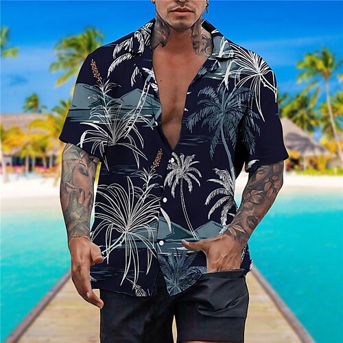 

Homme Chemise Chemise hawaïenne Cocotier Imprimés Photos Collier cubain Noir bleu marine Beige Casual Vacances Manche Courte Bouton bas Imprimer Vêtement Tenue Tropique Mode Vêtement de rue Hawaïen