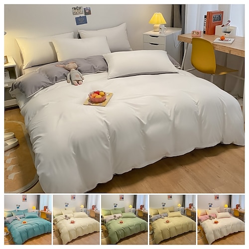 

Juego de sábanas de cuatro piezas de seda de lavado de color puro de lujo simple y ligero, cama universal para las cuatro estaciones