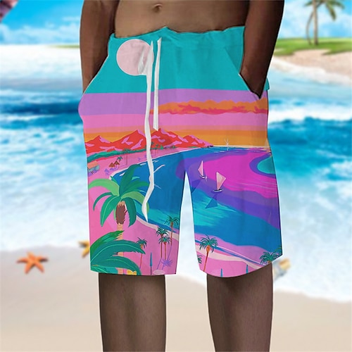 

Per uomo Pantaloncini estivi Pantaloncini da spiaggia A cordoncino Vita elastica Pop art Albero di cocco Paesaggio Traspirante Morbido Breve Informale Giornaliero Per eventi Streetwear Hawaiano Rosa