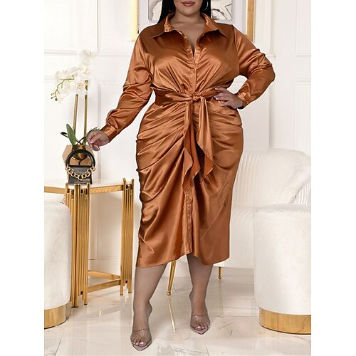 

Dame Plusstørrelser Loungewear Natkjole Kjoler Ren farve Mode Fest Gade Lufthavn Satin Åndbart Knaphul Langærmet Forår Sommer Sort Hvid