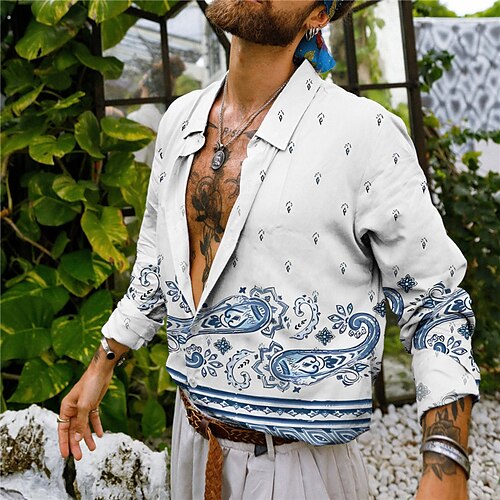 

Herren Hemd Blumen Grafik-Drucke Umlegekragen Gelb Blau Grau Outdoor Strasse Langarm Button-Down Bedruckt Bekleidung Tropisch Modisch Boho Strassenmode