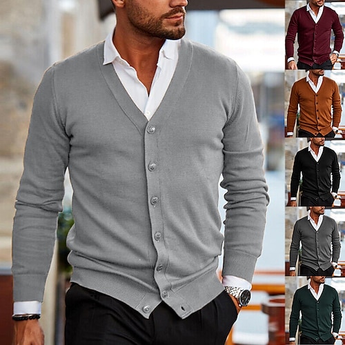 

Hombre Pulóveres Chaqueta de Punto Estriado Tejer Recortado De Punto Color sólido Escote en Pico Básico Elegante Exterior Diario Ropa Invierno Otoño Verde Trébol Negro S M L