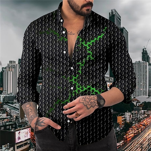 

Homme Chemise Abstrait Imprimés Photos Géométrie Col rabattu Jaune Violet Vert Gris Extérieur Plein Air manche longue Bouton bas Imprimer Vêtement Tenue Sportif Mode Vêtement de rue Design