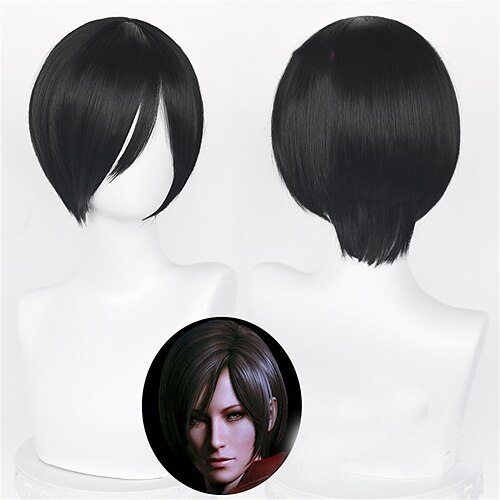 

Anime biohazard ada wong cosplay parrucca nera corta 32 cm ada wong parrucche capelli sintetici resistenti al calore parrucche donna da festa