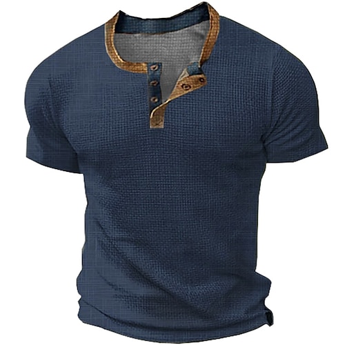 

Herre Vaffel Henley skjorte T-Shirts Vanlig Henley 3D-udskrivning udendørs Afslappet Kortærmet Knap Tøj Mode Designer Basale