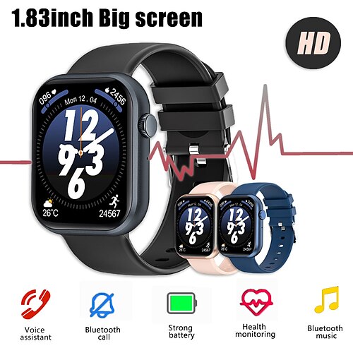 

696 GG20 Smartwatch 1.83 Zoll Smartwatch Fitnessuhr Bluetooth Schrittzähler Anruferinnerung Schlaf-Tracker Kompatibel mit Android iOS Damen Herren Freisprechanlage Nachrichterinnerung