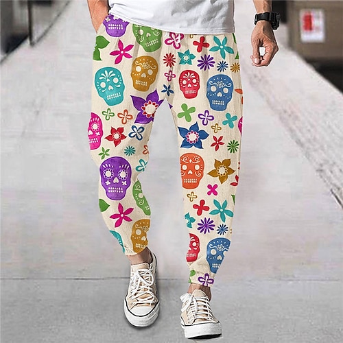 

Per uomo Pareggiatore Pantaloni Pantaloni estivi Pantaloni da spiaggia A cordoncino Vita elastica Teschi Stampe astratte Comfort Traspirante Sportivo Informale Giornaliero Streetwear Originale Blu