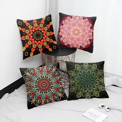 

Double Side Mandala Bohemian Pillow Cover 4PC Soft Decorative Square Cushion Case Pillowcase for Bedroom Livingroom Sofa Couch Chair Superior Quality Machine Washable