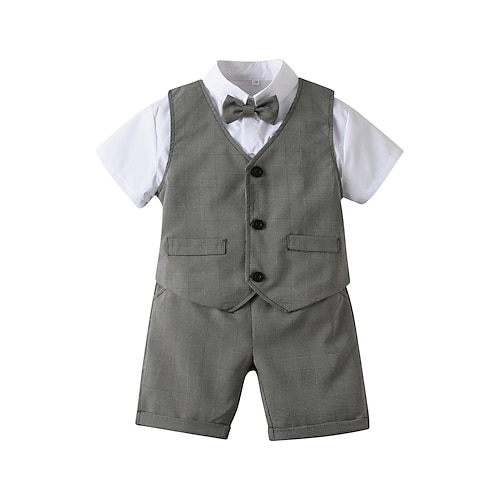 

4 pezzi Bambino (1-4 anni) Da ragazzo Camicia e pantaloncini Abiti da cerimonia Vestito A quadri Manica corta Impostare Feste Essenziale Estate 3-7 anni Bianco Azzurro