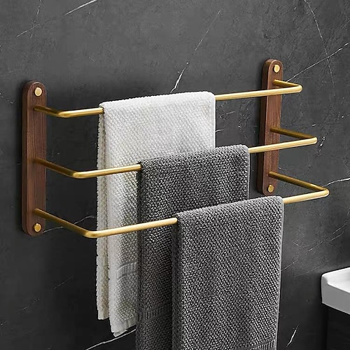 

Wall Mounted Towel Rack, Walnut Aluminium Alloy 3-TierTowel Bar Storage Shelf for Bathroom 30cm~60cm Towel Holder Towel Rail Towel Hanger