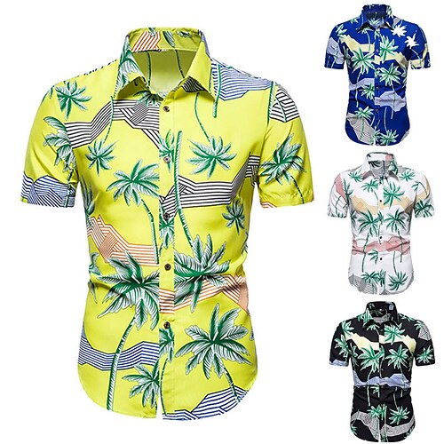 

Hombre Camisa camisa hawaiana Árbol de coco Estampados Cuello Vuelto Negro Blanco Amarillo Azul Piscina Calle Casual Mangas cortas Abotonar Estampado Ropa Tropical Moda Hawaiano Design