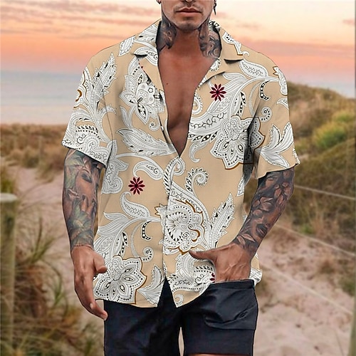 

Men's Shirt Summer Hawaiian Shirt Floral Graphic Prints Turndown Yellow Pink Blue Casual Holiday Short Sleeve Button-Down Print Clothing Apparel Tropical Fashion Boho Streetwear