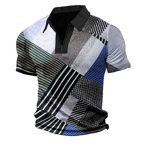 

Per uomo POLO Camicia da golf Golf Polo con zip A quadri A strisce Stampe astratte Geometria Collo ripiegabile Giallo Chiaro Giallo Rosso Blu Verde Esterno Strada Maniche corte Cerniera Stampa