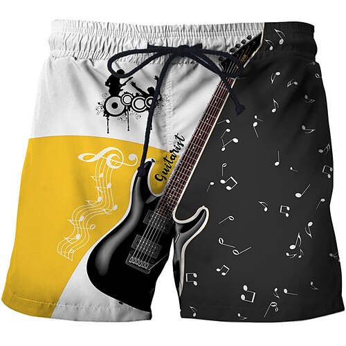 

Herre Surfeshorts Badeshorts Sommershorts Strandshorts Lomme Snorer Elastisk midje Bokstaver Gitar Hurtigtørkende utendørs Ferie Ut på byen Bohem Hawaiisk 1 2