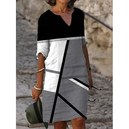 

Per donna Vestito casual Vestito a trapezio Abito stampato Fantasia geometrica Color Block Stampa A V Mini abito Attivo Di tendenza Esterno Giornaliero Mezza manica Standard Nero Grigio Estate