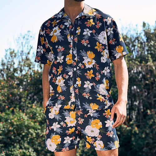 

Per uomo Camicia hawaiana Camicia estiva Completo di camicia Maglietta informale Camicia da spiaggia Giallo Blu Verde Blu scuro Maniche corte Albero di cocco Banana Fiore / Piante Collo ripiegabile