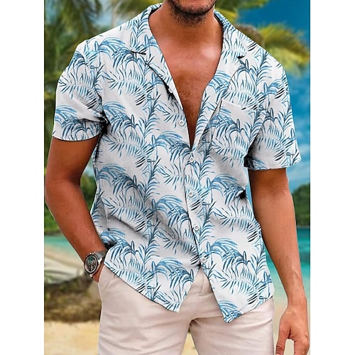 

Hombre Camisa camisa hawaiana Estampados Hojas Cuello Vuelto Azul Piscina Exterior Calle Mangas cortas Abotonar Estampado Ropa Deportes Moda Ropa de calle Design