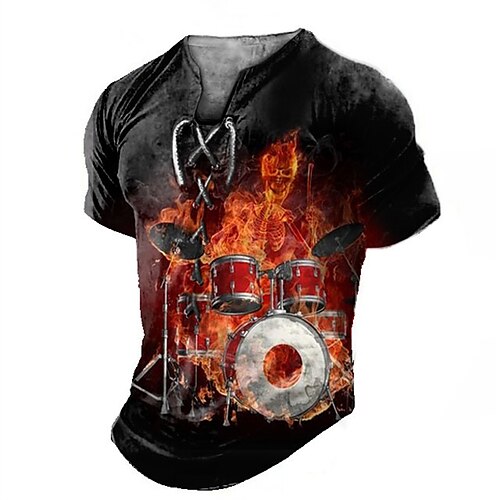

Herre Henley-skjorte T-Shirts Grafisk Musikinstrumenter Henley Tøj 3D-udskrivning Daglig Sport Kortærmet Blondér Trykt mønster Mode Afslappet Komfort