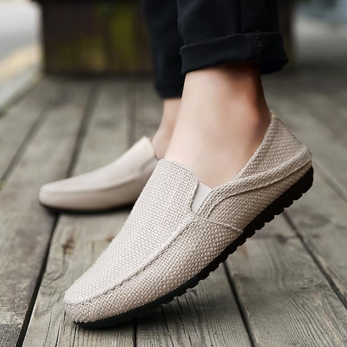 

Herren Slipper Slipper Komfort Schuhe Loafer fahren Brautkleider schlicht Klassisch Outdoor Täglich Wanderschuhe Leinen Atmungsaktiv Weiß Beige Sommer