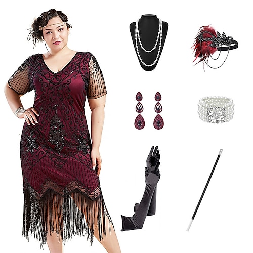 

Der große Gatsby Brüllen 20s 1920s Cocktailkleid Vintage-Kleid Flapper Kleid Cocktailkleid Zubehörset Damen Pailletten Quaste Kostüm Jahrgang Cosplay Party / Abend Abiball Kleid Maskerade