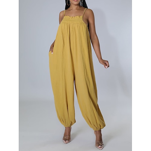 

Damen Jumpsuit Rückenfrei Tasche Feste Farbe Quadratischer Ausschnitt Basic Brautkleider schlicht Täglich Urlaub Regular Fit Ärmellos Gelb Rosa Blau S M L XL Frühling