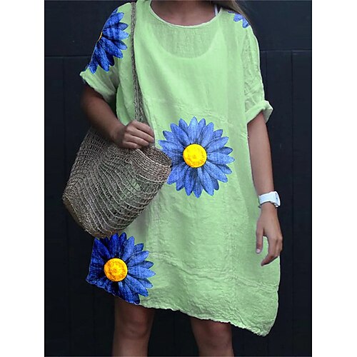 

Per donna Abito in cotone e lino Abito casual Mini abito Lino Misto cotone Di tendenza Moderno Esterno Giornaliero Da mare Girocollo Stampa Manica corta Estate Primavera 2023 Morbido Verde Floreale S