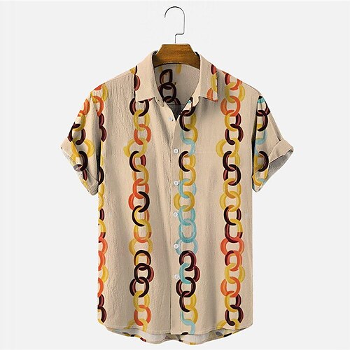 

Hombre Camisa camisa hawaiana Estampados Cosecha Geometría Impresión de cadenas Cuello Vuelto Caqui Exterior Calle Mangas cortas Abotonar Estampado Ropa Tropical Moda Hawaiano Design