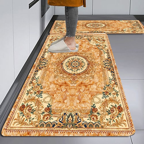 

Kitchen Diatomaceous Earth Rug Super Absorbent Ethnic Style for Kitchen Room Quick-Drying Non-Slip Door mat